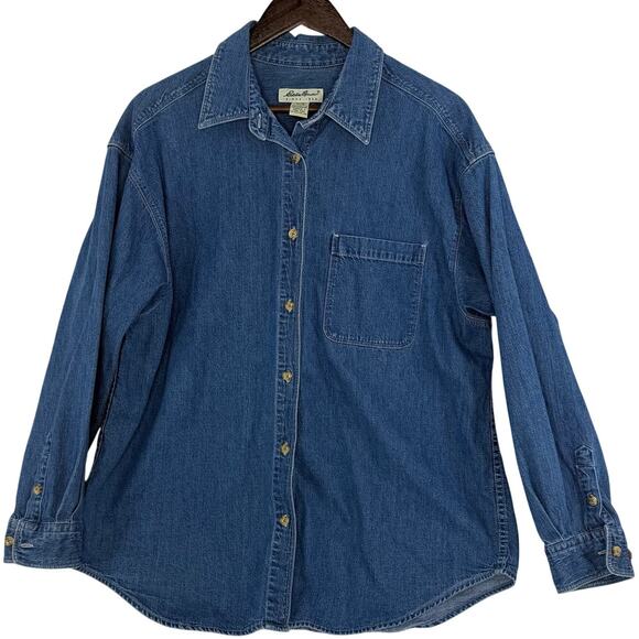 Eddie Bauer Tops - Vintage Eddie Bauer Denim Button Up Shirt Womens XXL